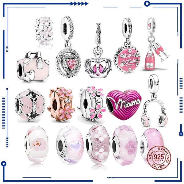 925 argent rose série Daisy espace perle pince et perles de charme en verre de Murano adapté aux femmes PAN Bracelet bijoux originaux livraison gratuite