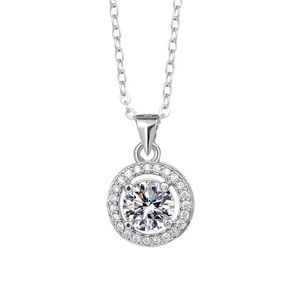 S925 Colliers SaipLormoon en argent sterling rond Big Shining Crystal Stone Cumbic CZ Zircon Diamond Designer Pendant Collier avec Boîte de bijoux de mariage