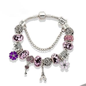 Pulsera de dijes de torre chapada en plata 925 para Pandora Cadena de serpiente Joyería para fiesta de boda para mujer Regalo de novia Pulseras con dijes de bricolaje con caja original