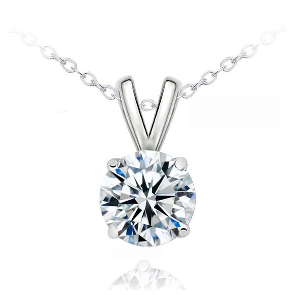 925 Argent Plaqué Zircon Pendentif Collier V Forme Quatre Griffes Rondes Femmes Zircon Cubique Collier Ras Du Cou Fille CZ Bijoux Déclaration Colliers