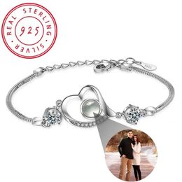 925 Silver Projection Po Heart Aangepaste armbanden Persoonlijkheid Hollow Love Custom Bracelet For Women Parage Memorial Jewelry 240527