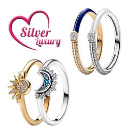 925 zilveren ringen in de zomer Nieuw glinsterend blauw maanlicht Glanzende zonlichtringen zijn geschikt voor vrouwen Pandora DIY Sieraden Mode-accessoires Gratis levering