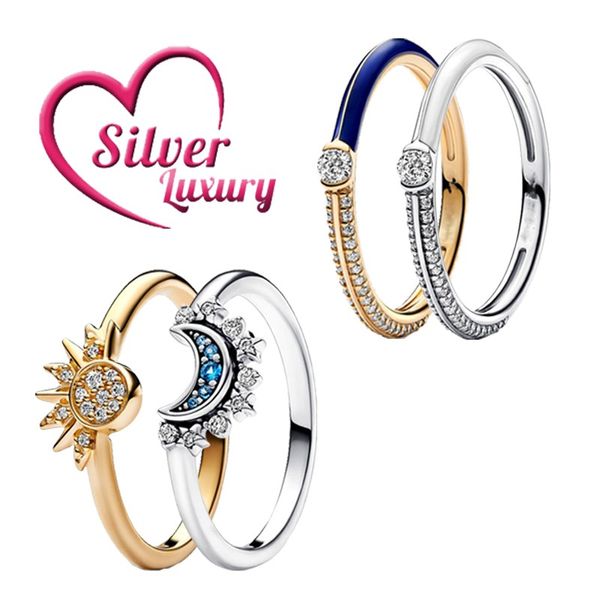 925 Silver Rings In Summer New Glittering Blue Moonlight Shiny Sunlight Rings Conviennent aux femmes Pandora DIY Bijoux Accessoires de mode Livraison gratuite