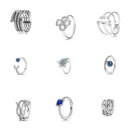 925 zilveren ringen in de winter Nieuwe glinsterende blauwe sneeuwvlokringen zijn geschikt voor vrouwen Pandora Diy sieraden mode -accessoires gratis levering