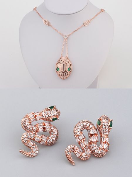 925 plata rosa 18k cadena de oro serpiente diamante Colgantes collares largos para mujer moda mamá conjunto animal diseñador joyería Fiesta Navidad Boda regalos niña Compromiso