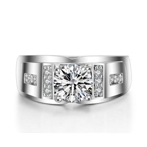 925 zilveren ronde gesimuleerde diamant CZ zijsteen trouwring voor mannen