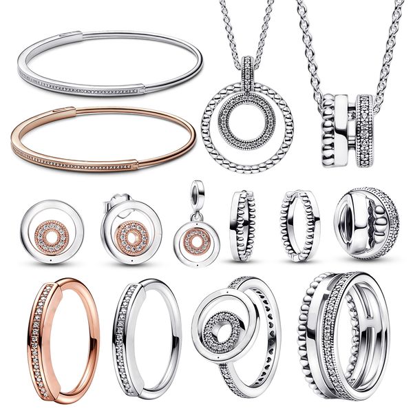Conjunto de plata 925 para mujer, anillo Original, pendientes, collar, cadena, moda, venta al por mayor, joyería de firma, envío gratis