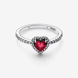 Anillos de boda de circón de corazón rojo brillante de plata 925 para mujer, anillo de compromiso para pareja, ajuste DIY, joyería de diseñador Pandora, regalos de vacaciones