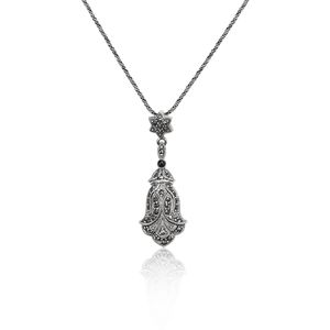 925 zilveren kleine bel marcasiet hanger kettingen voor vrouwelijke mannen mode zwarte ronde agaat sieraden voor feestaccessoires