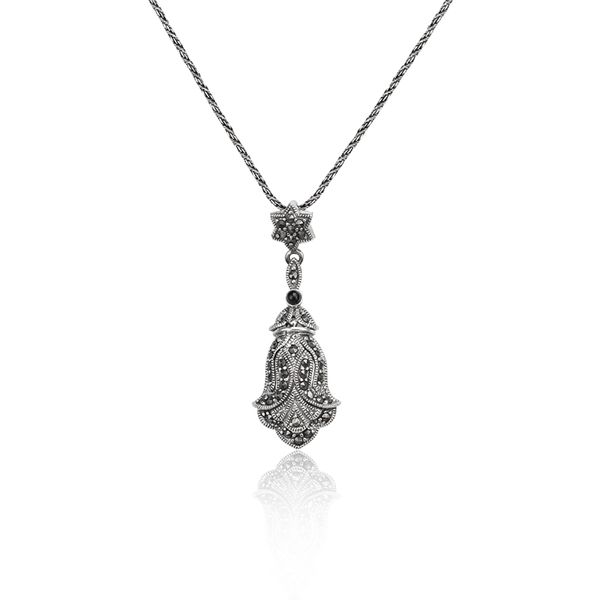 Colliers avec pendentif en argent 925, petite cloche en marcassite, pour femmes et hommes, bijoux en Agate ronde noire, accessoires de fête