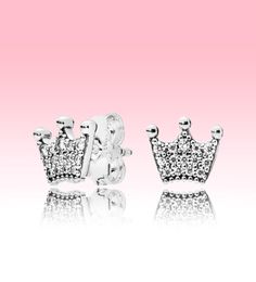 Orecchini a corona piccoli in argento 925 Gioielli di moda con diamanti CZ con cofanetto originale per orecchini a bottone con corona rosa3646224