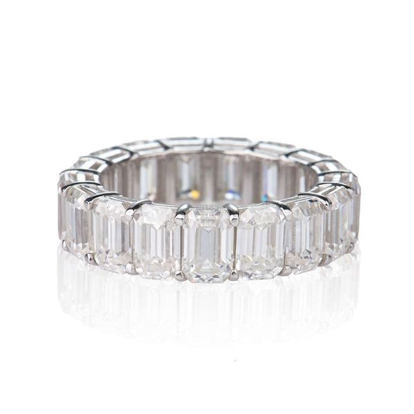 Anillo de eternidad de plata de ley 925 con forma de esmeralda Vvs Moissanite anillos de eternidad completos para hombres