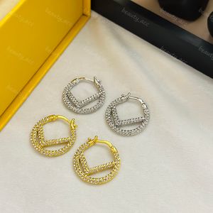 925 zilveren studs designer oorbellen voor vrouwen volledige diamanten brief oorringen mannen goud F hoepel oorbel Gliter ontwerpers sieraden accessoires