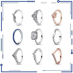 925 Silver Tiara Hart Wishbonepan Damesring Originele verloving Rose Gold Bruiloft Stapelde Ring Crystal Sieraden Gratis verzending