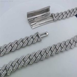 925 Zilveren Twee Rijen Moissanite Diamond Cubaanse Armband Hip Hop Sieraden 15mm Vvs Ketting Link Chain