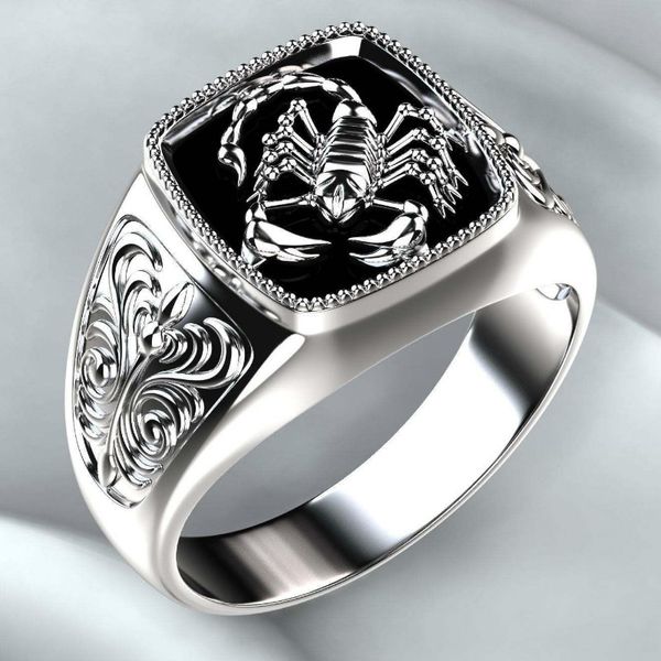 925 Silver Vintage Embossed Mens Ring Scorpion Memorial Day Ring Punk Style Jewelry