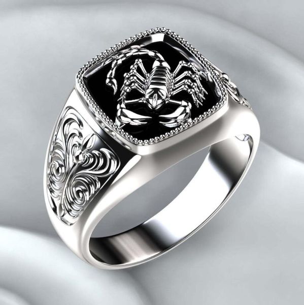 925 Silver Vintage Style Bague pour hommes en relief Scorpion Memorial Day Rings Punk Ring Jewelry