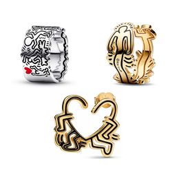 925 Silver Wedding Rings Designer Fit Pandora Style Line Art Love en People Brede Ring Jewelry