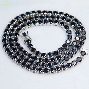 Plata 925 de 4 mm con cadena de moissnaite negra chapada en rodio, joyería de moda para mujeres y niñas para fiesta y uso diario