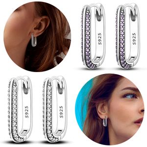 925 Argent Femme Hoop Boucle D'oreille Étincelant Pave CZ U Forme Zircon Pendientes Pour Petite Amie De Mariage Anniversaire Cadeau Bijoux Boucle D'oreille