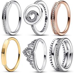 925 Silver Women Fit Pandora Ring Heart Crown Fashion Anillos de moda Rose Rose Gold Tiara Crown Firma