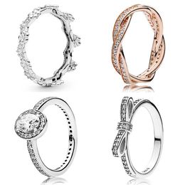 925 zilveren vrouwen passen Pandora Ring Originele hartkroon mode ringen rozen elegantie lente bloem kroon boog pave liefde eeuwig gevlochten vlechten