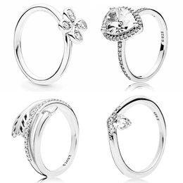 925 Argent Femmes Fit Pandora Bague Original Coeur Couronne Mode Anneaux Classique Souhait Flèche Radiant Grande Larme Chanceux En Amour Trèfle