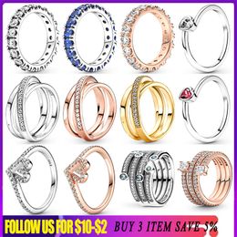 925 argent femmes Fit Pandora bague originale coeur couronne mode anneaux Solitaire rangée éternité Wishbone coeur cristal