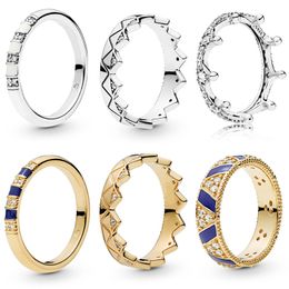 925 zilveren vrouwen passen Pandora Ring Originele hartkroon mode ringen kleurringen gouden kroon met kristal exotisch