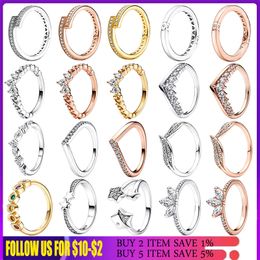 925 zilveren vrouwen passen Pandora Ring Original Heart Crown Fashion Rings Sparkling Stars Row Eternity Regal Swirl Tiara Wishbone
