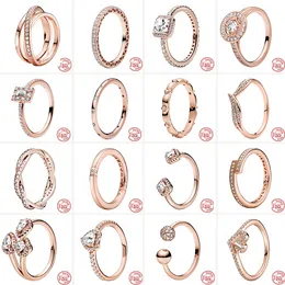 925 Mujeres de plata Fit Pandora Ring Original Heart Crown Anillos de moda Anillos brillantes para mujeres Rose Gold