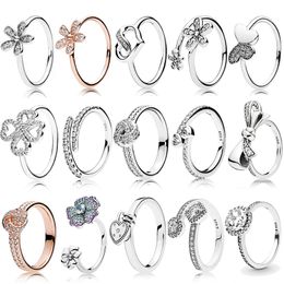 925 zilveren vrouwen passen Pandora Ring Originele hartkroon mode ringen letters logo klaver bloemblaad ring vrouwelijke modellen Europees