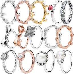 925 Zilveren Vrouwen Fit Pandora Ring Originele Hart Kroon Mode Ringen Fonkelende Vlinder Parel Boog Sparkle Halo Clear Zirkoon