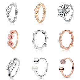 925 zilveren vrouwen passen Pandora Ring Originele hartkroon mode ringen Lucky Rope Ring Charms Rose Gold Flower Surround Heart Crystal Arrow Finger