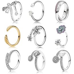 925 argent femmes Fit Pandora bague originale coeur couronne mode anneaux perle amour coeur Lotus libellule cristal fête de mariage ouvert