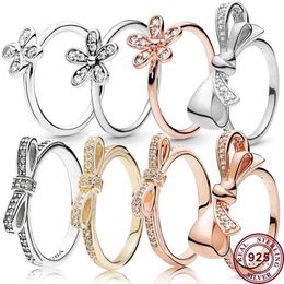 925 Silver Women Fit Pandora Ring Heart Crown Crown Fashion Anillos de moda Delicado Bownot Lady Ring Body Pareja Regalo