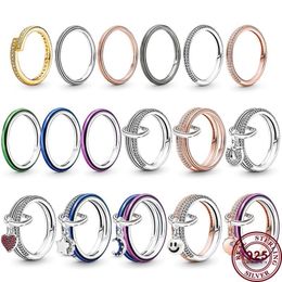925 Silber Frauen passen Pandora Ring Original Herz Krone Mode Ringe Rad des Schicksals Farbe Tropfen Kleber mich Kombination weiblich