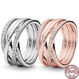 925 SILVER Women Fit Pandora Ring Originele hartkroon mode ringen heldere gepolijste lijn meerlagige pan ring vrouwelijke verloving jubileum