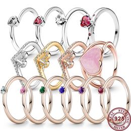 925 zilveren vrouwen passen Pandora Ring Originele hartkroon mode ringen voortreffelijk liefde hart rood roze zirkoon vrouwen