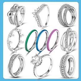 925 zilveren vrouwen passen Pandora Ring originele hartkroon mode ringen sprankelende versterker gepolijste lijnen vinger