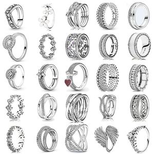 925 Mujeres de plata Fit Pandora Ring Original Heart Crown Anillos de moda Día de San Valentín Multi Style Ladies Ring Aniversario Regalo