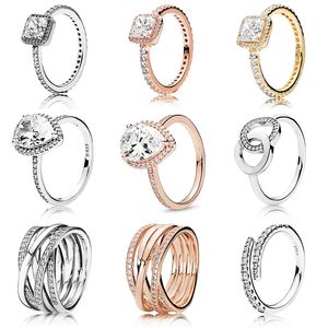 925 zilveren vrouwen passen pandora ring originele hartkroon mode ringen roségouden mousserende traan halo kristal vinger