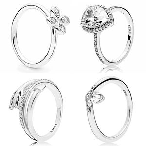 925 Argent Femmes Fit Pandora Bague Original Coeur Couronne Mode Anneaux Classique Souhait Flèche Radiant Grande Larme Chanceux En Amour Trèfle