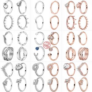 925 zilveren vrouwen passen Pandora Ring Original Heart Crown Fashion Rings Princess Tiara Crown Sparkling Love Heart CZ