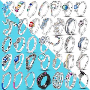 925 zilveren vrouwen passen Pandora Ring Originele hartkroon mode ringen blauwe ogen stapelbare ringen voor vrouwen vinger kleurrijke cz sprankelende plave verloving