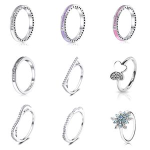 925 argent femmes Fit Pandora bague originale coeur couronne mode anneaux violet blanc rose époxy bricolage papillon cristal doigt