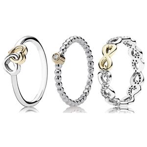 925 argent femmes Fit pandora anneau Original coeur couronne mode anneaux deux tons infini amour entrelacé coeurs argent perles