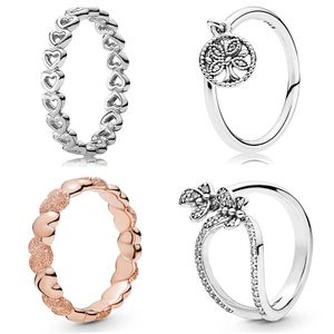 925 SILVER Women Fit Pandora Ring Originele hartkroon mode ringen roze matte briljante verbonden liefde harten boom van liefde