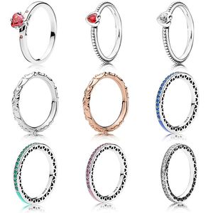 925 zilveren vrouwen passen Pandora Ring Original Heart Crown Fashion Rings Classic Rings met kleurrijke druppelolie liefde hart kristal