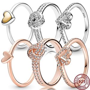 925 argent femmes Fit Pandora bague originale coeur couronne mode anneaux exquis peint à la main amour coeur noeud souhaitant os